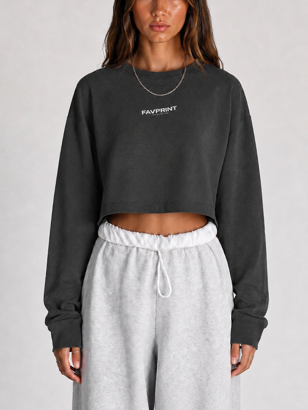 Pullover Damen | Crop Langarm Sweatshirt mit Rundhals