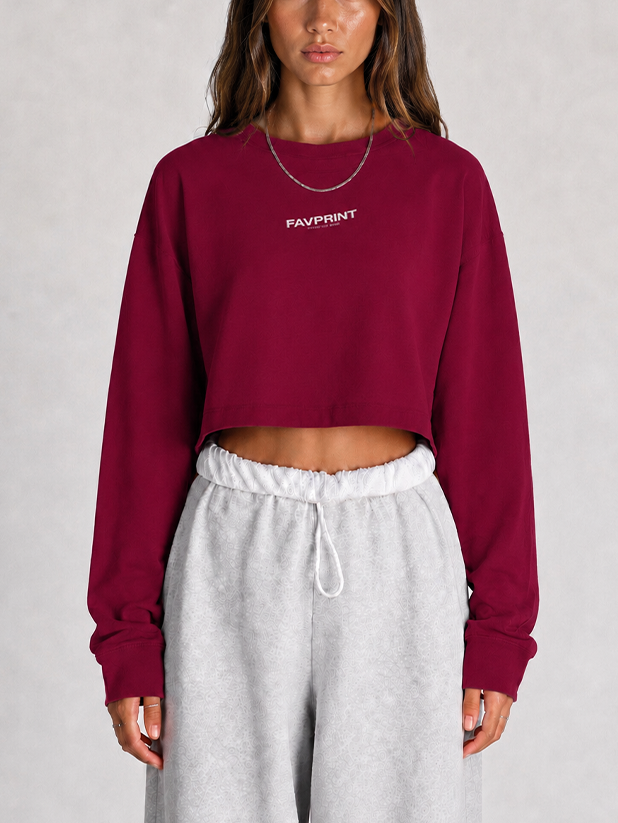 Pullover Damen | Crop Langarm Sweatshirt mit Rundhals