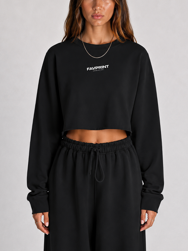 Pullover Damen | Crop Langarm Sweatshirt mit Rundhals